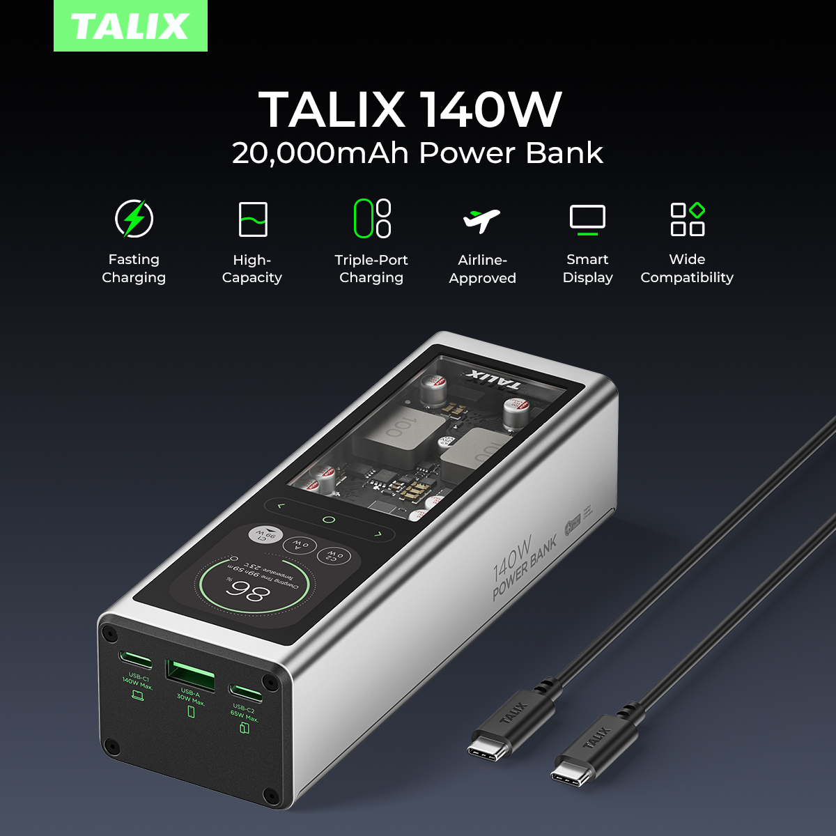 Drone Battery Charger - TALIX 140W Power Bank 20000mAh battery